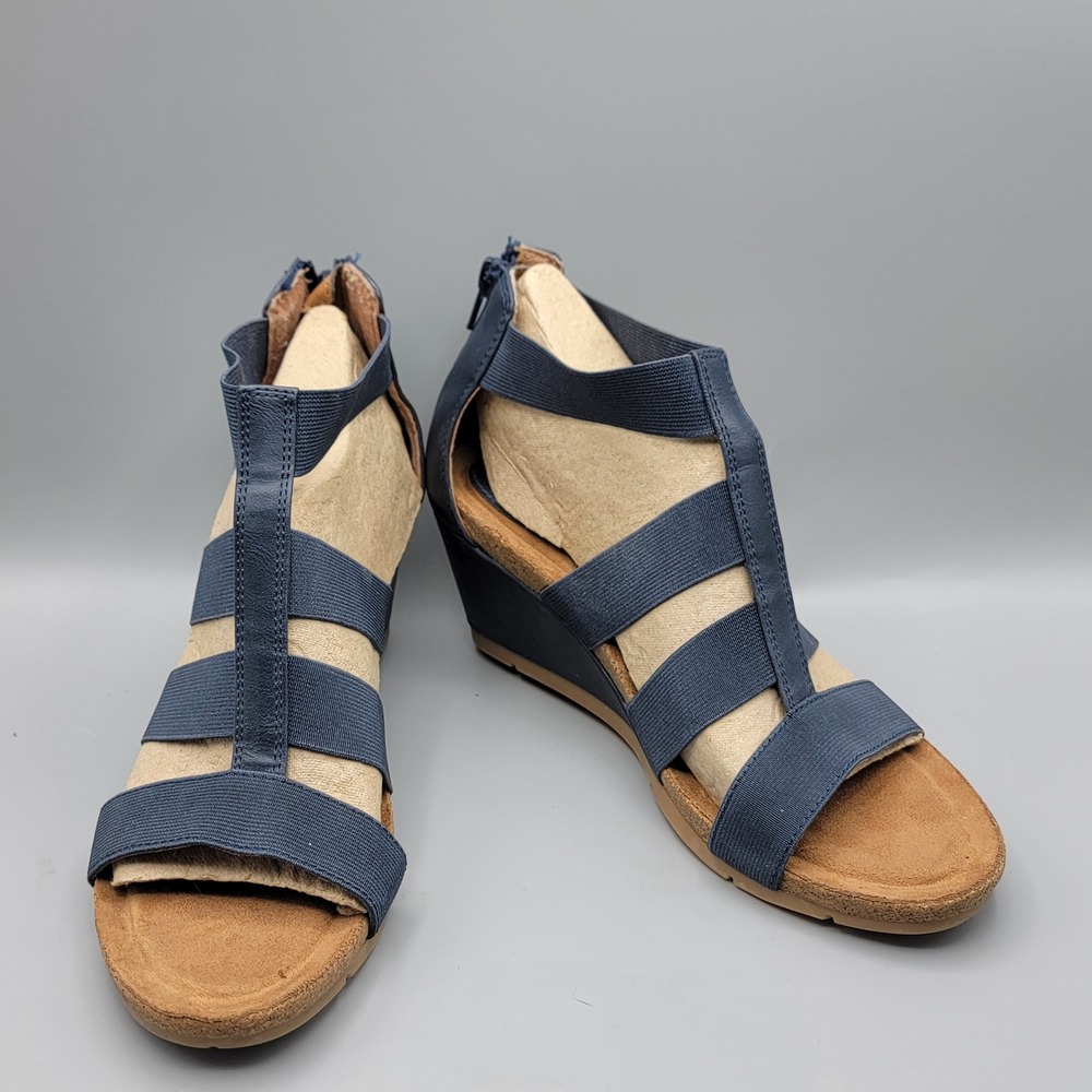 EuroSoft by Sofft Yerona Navy Blue Strappy Wedge Sandals Womens SIZE 7.5